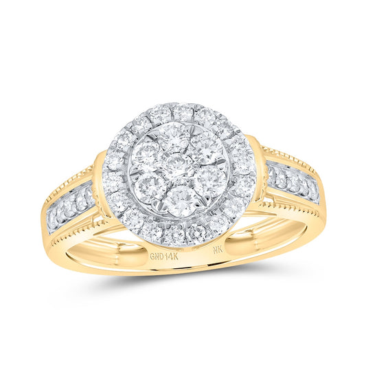 14K Yellow Gold Womens Round Diamond Cluster Ring 5/8 Cttw, Womens Size: 5-10