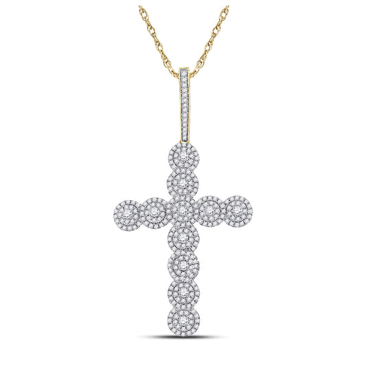 10K Yellow Gold Mens Round Diamond Cross Charm Pendant 1-1/2 Cttw, Length: 2.2 In, Width: 1.16 In
