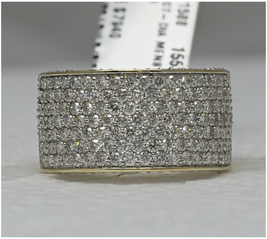 14K Yellow Gold Mens Round Diamond Pave Band Ring 3-1/5 Cttw, Mens Size: 7-13