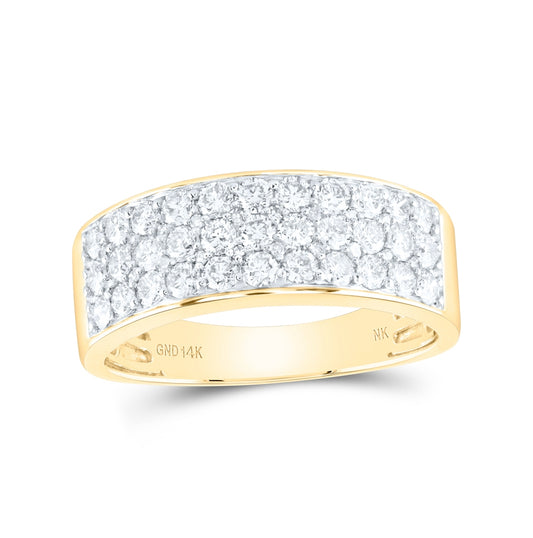 14K Yellow Gold Mens Round Diamond Pave Band Ring 1-3/8 Cttw, Mens Size: 7-13