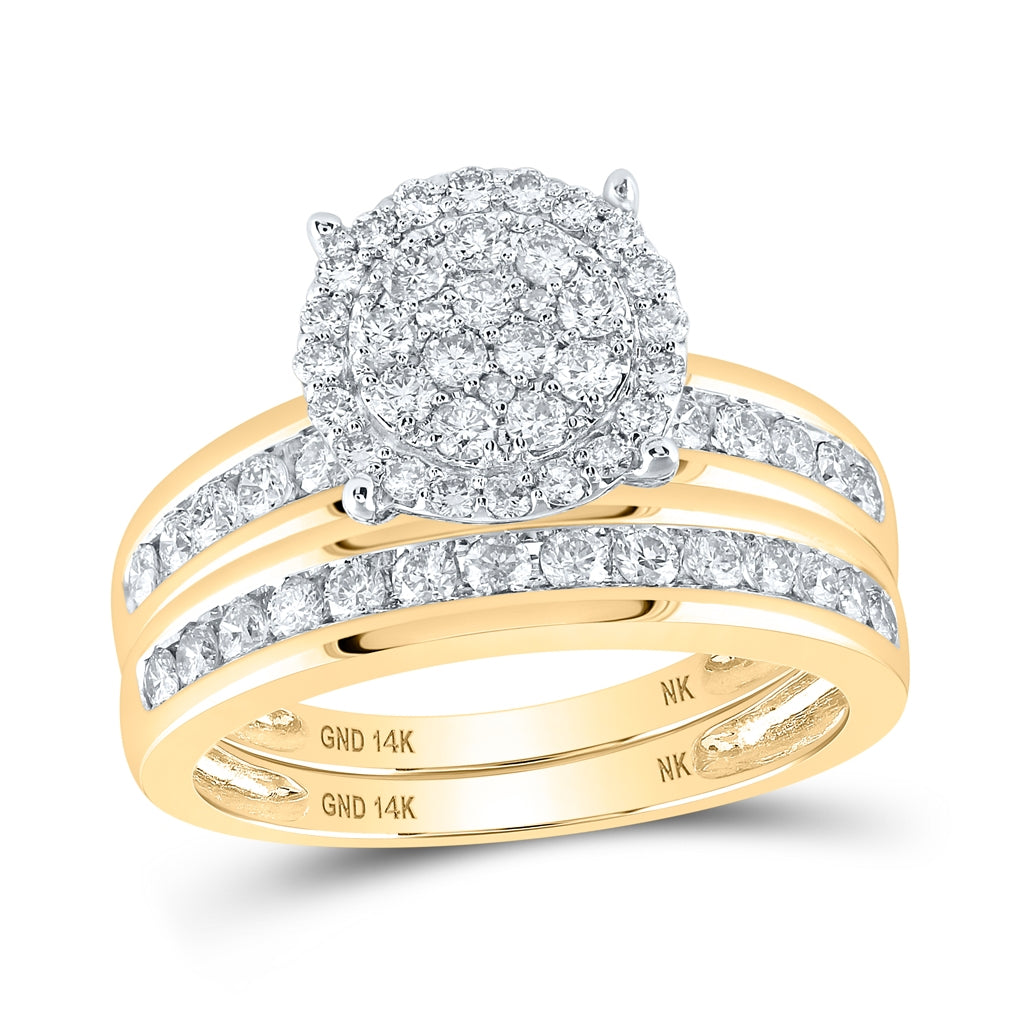 14K Yellow Gold His Hers Round Diamond Cluster Matching Wedding Set 1-1/2 Cttw, Womens Size: 5-10, Mens Size: 7-13