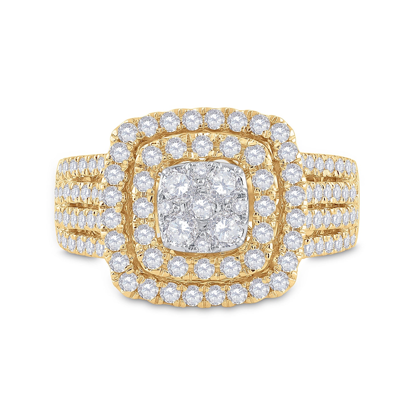 14K Yellow Gold Womens Round Diamond Square Cluster Ring 1-1/2 Cttw, Womens Size: 5-10