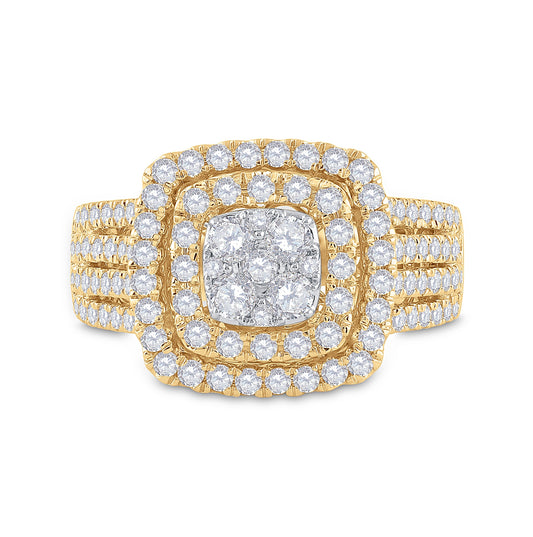 14K Yellow Gold Womens Round Diamond Square Cluster Ring 1-1/2 Cttw, Womens Size: 5-10