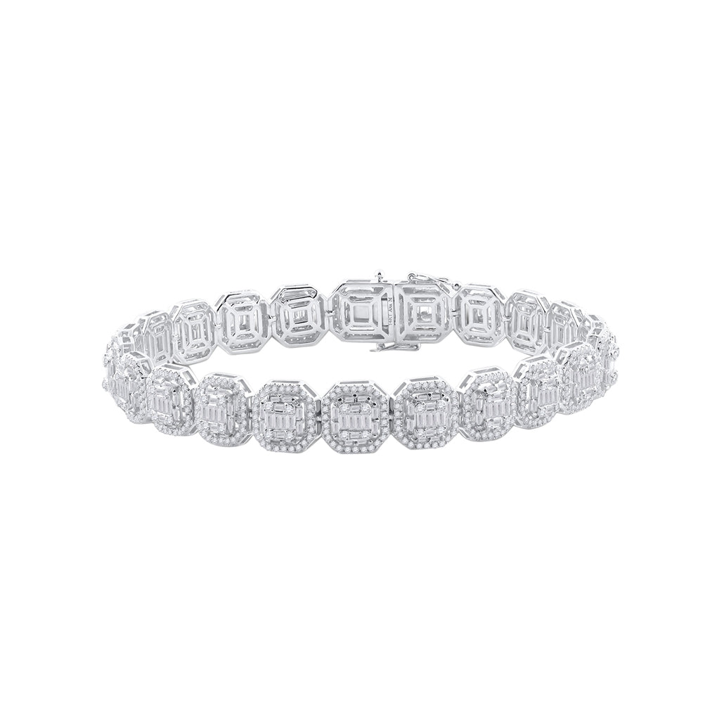 14kt White Gold Mens Baguette Diamond Link Bracelet 8.00 Cttw
