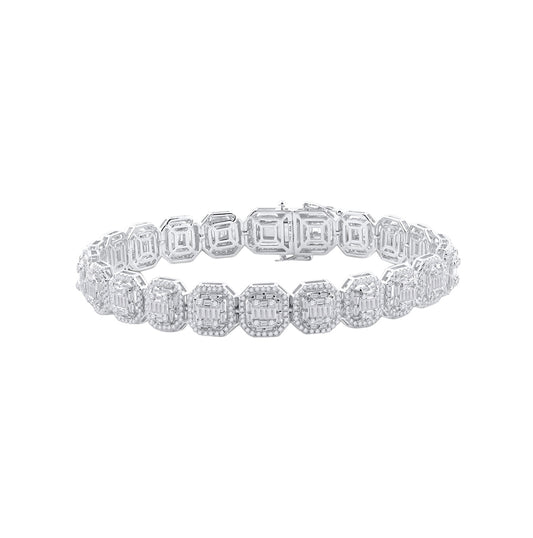14kt White Gold Mens Baguette Diamond Link Bracelet 8.00 Cttw