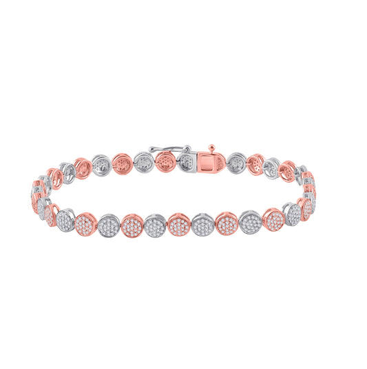 14K Two-tone Gold Womens Round Diamond Fashion Bracelet 1-1/2 Cttw