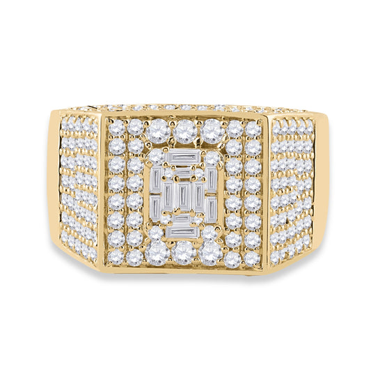 14K Yellow Gold Mens Baguette Diamond Square Ring 2-3/4 Cttw, Mens Size: 7-13