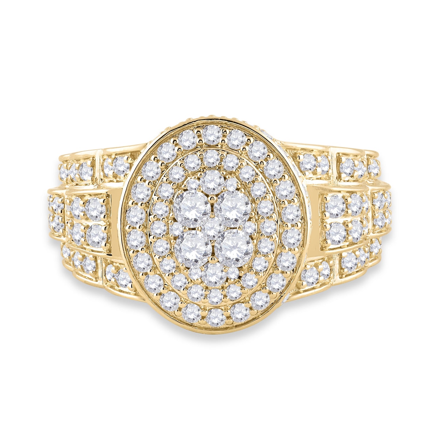 14K Yellow Gold Mens Round Diamond Oval Ring 2-3/4 Cttw, Mens Size: 7-13