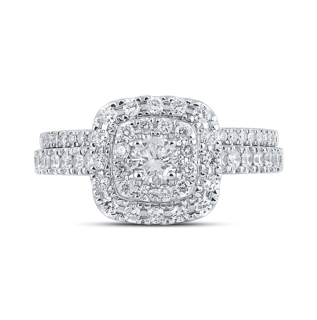 14K White Gold Round Diamond Halo Bridal Band Set 1ctw, Women's Sz: 5-10