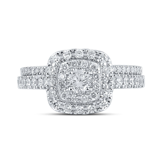 14K White Gold Round Diamond Halo Bridal Band Set 1ctw, Women's Sz: 5-10