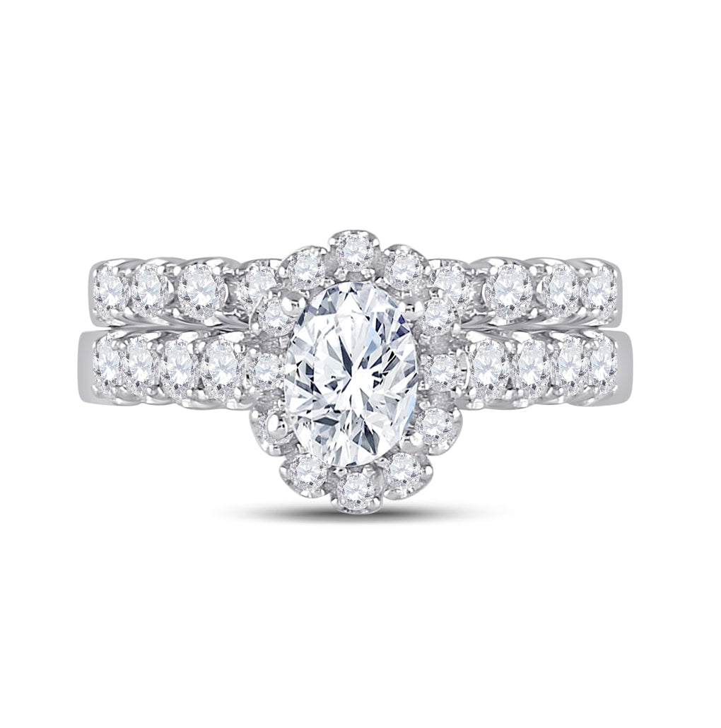 14K White Gold Oval Diamond Bridal Wedding Ring Band Set 2 Cttw, Womens Size: 5-10