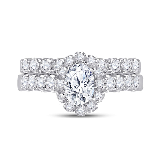 14K White Gold Oval Diamond Bridal Wedding Ring Band Set 2 Cttw, Womens Size: 5-10