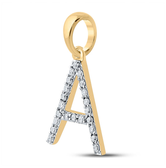 10K Yellow Gold Womens Round Diamond Initial Letter Pendant