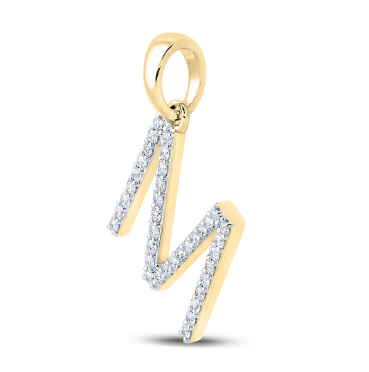 10K Yellow Gold Womens Round Diamond M Initial Letter Pendant 1/4 Cttw, Length: 0.8 In, Width: 0.46 In
