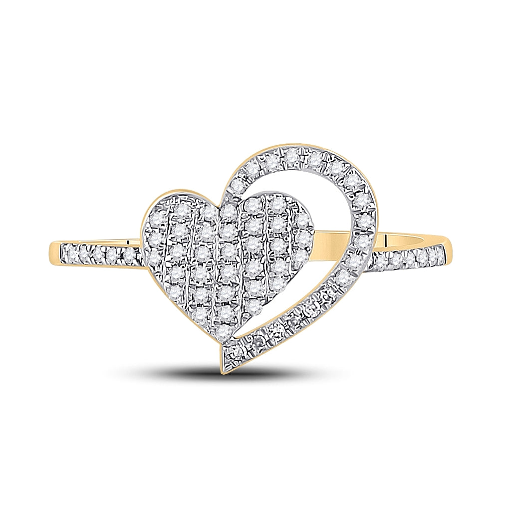 10K Yellow Gold Womens Round Diamond Heart Ring 1/5ctw, Women's Size: 5-10