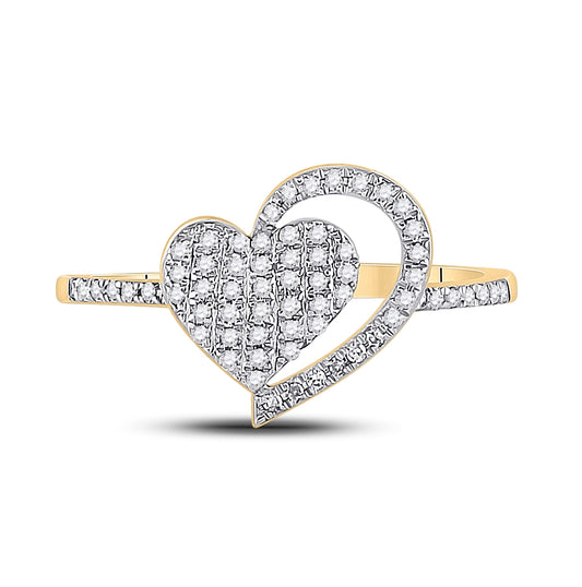 10K Yellow Gold Womens Round Diamond Heart Ring 1/5ctw, Women's Size: 5-10