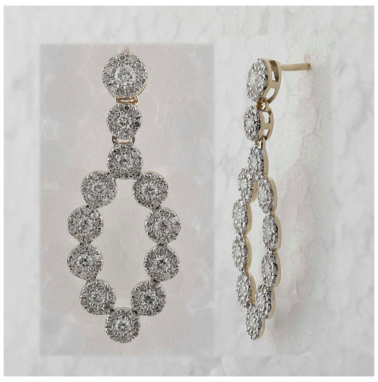 10K Yellow Gold Womens Round Diamond Dangle Earrings 1-1/4 Cttw