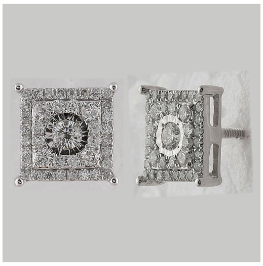 10K White Gold Womens Round Diamond Square Earrings 1/2 Cttw