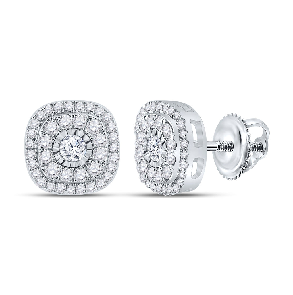 10K White Gold Womens Round Diamond Square Earrings 3/8ctw