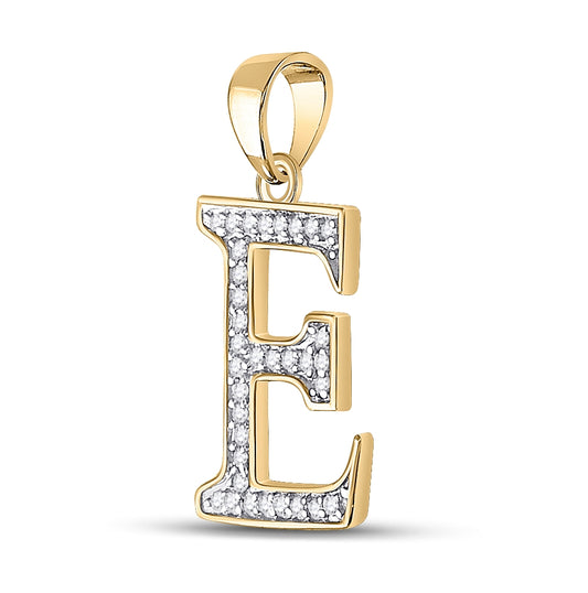 10K Yellow Gold Womens Round Diamond Initial E Letter Pendant 1/12 Cttw, Length: 0.8 In, Width: 0.46 In