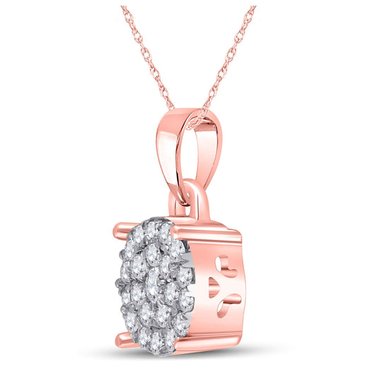 10K Rose Gold Womens Round Diamond Cluster Pendant 1/4ctw