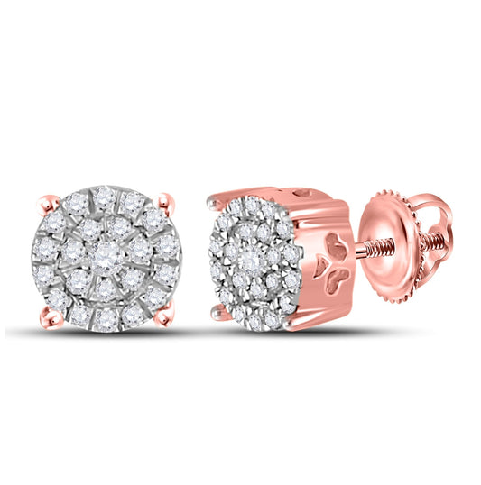 10K Rose Gold Womens Round Diamond Cluster Earrings 1/8 Cttw, Length: 0.2 In, Width: 0.2 In