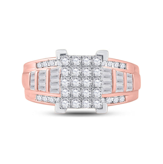 10K Rose Gold Round Diamond Cluster Bridal Wedding Engagement Ring 1 Cttw, Womens Size: 5-10