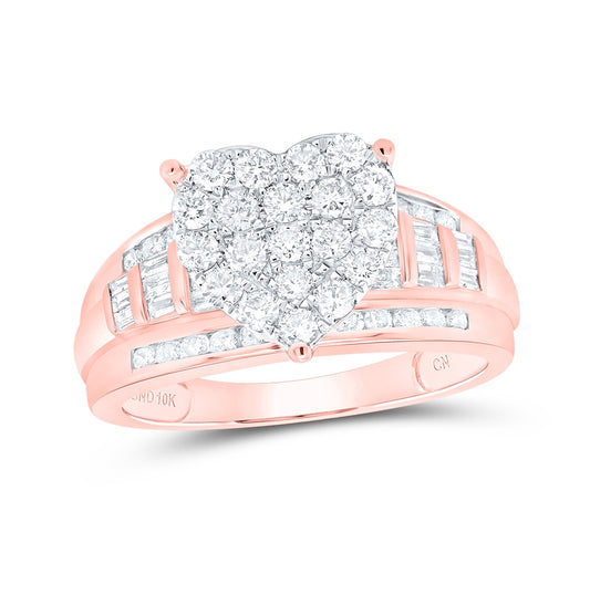 10K Rose Gold Baguette Diamond Heart Bridal Wedding Engagement Ring 1 Cttw, Womens Size: 5-10