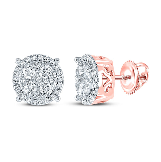 10K Rose Gold Womens Round Diamond Cluster Earrings 3/4 Cttw