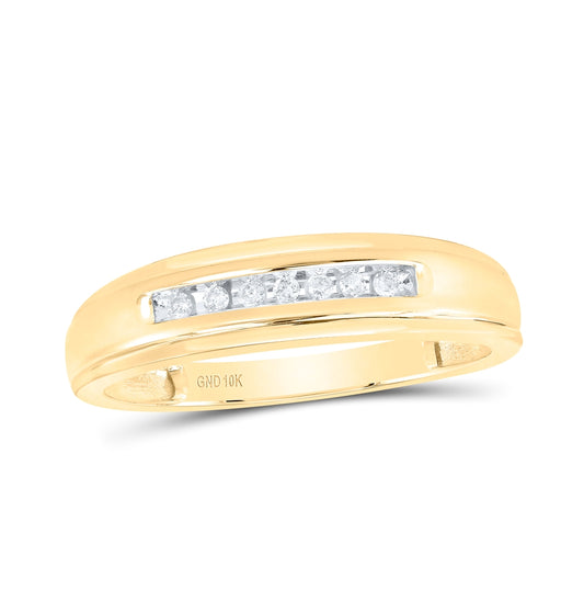 10K Yellow Gold Mens Round Diamond Wedding Band Ring 1/12 Cttw, Mens Size: 7-13