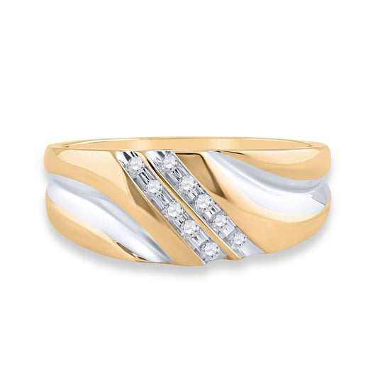 10K Yellow Gold Mens Round Diamond 2-tone Wedding Anniversary Band Ring 1/8 Cttw, Mens Size: 7-13