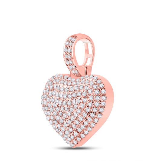 10K Rose Gold Mens Round Diamond Heart Charm Pendant 1/2 Cttw, Length: 0.78 In, Width: 0.61 In