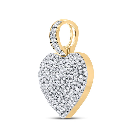 10K Yellow Gold Mens Round Diamond Heart Charm Pendant 3/4 Cttw, Length: 1 In, Width: 0.75 In