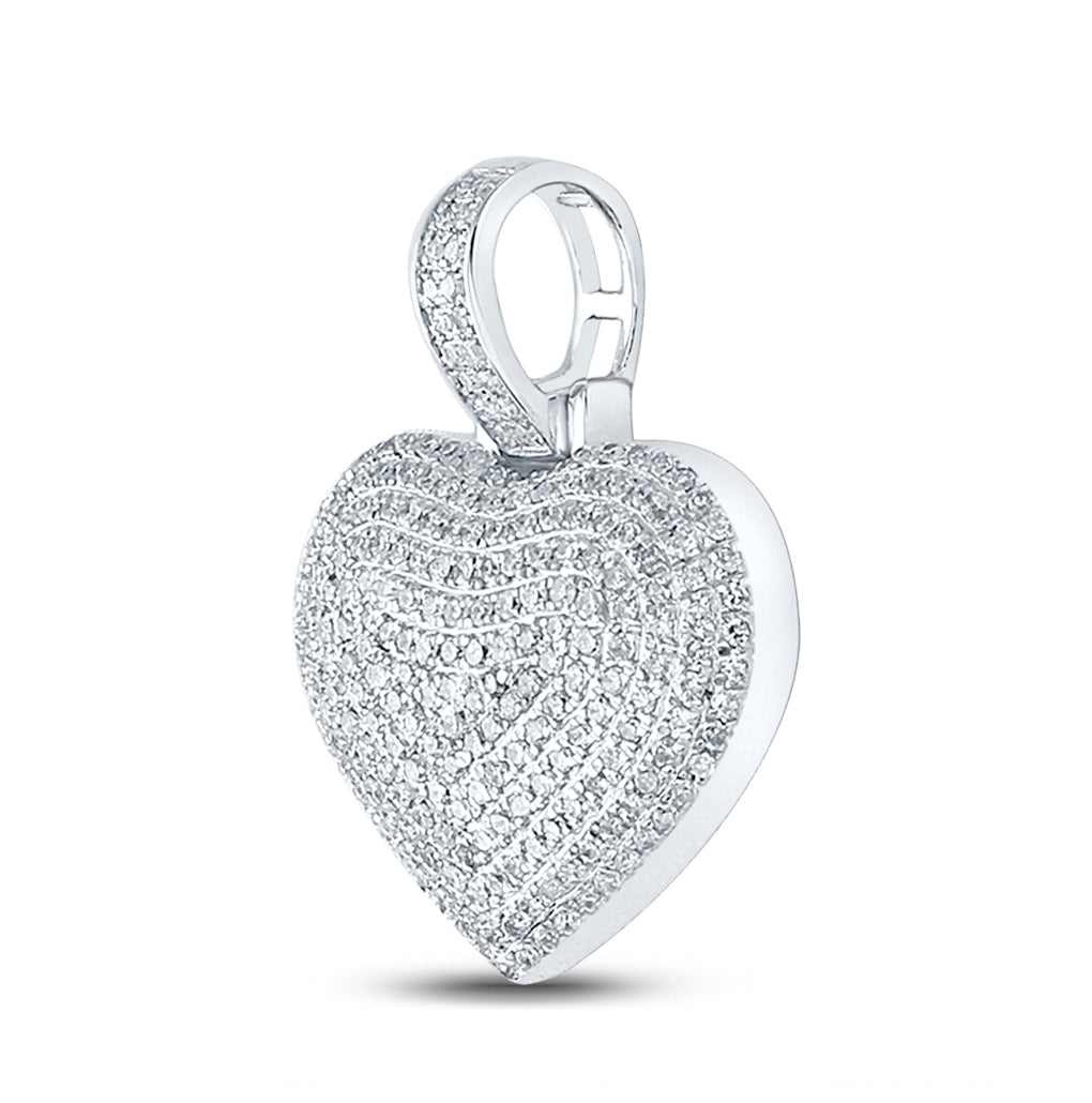 10K White Gold Womens Round Diamond Charmed Heart Pendant 3/4 Cttw, Length: 1 In, Width: 0.75 In