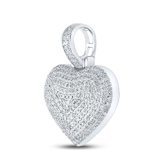 10K White Gold Womens Round Diamond Charmed Heart Pendant 3/4 Cttw, Length: 1 In, Width: 0.75 In