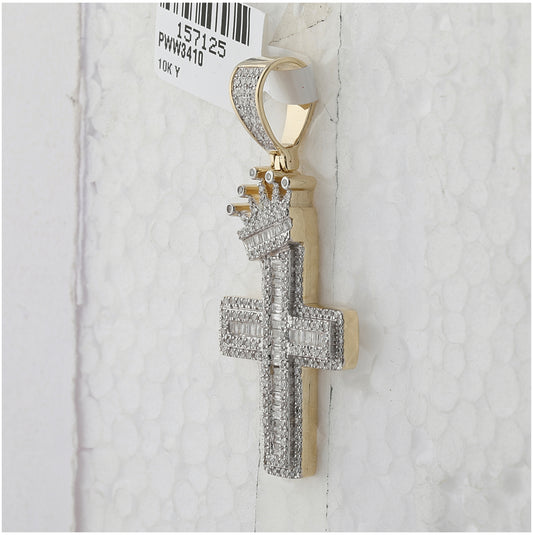 10kt Yellow Gold 1 Ctw Diamond P1p2 Cross Crown Mens Charm