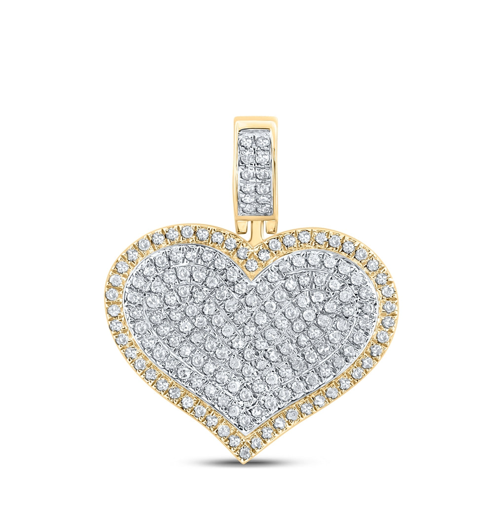 10K Yellow Gold Mens Round Diamond Heart Charm Pendant 1/2 Cttw