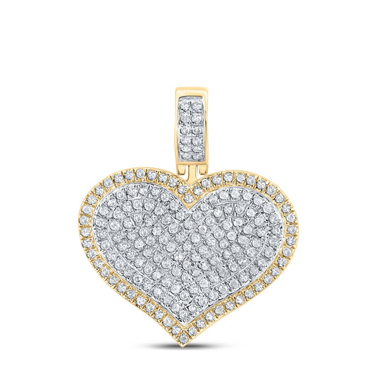 10K Yellow Gold Mens Round Diamond Heart Charm Pendant 1/2 Cttw