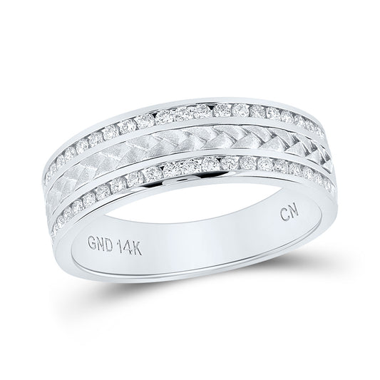 14K White Gold Mens Round Diamond Wedding Braided Band Ring 1/2 Cttw, Mens Size: 7-13
