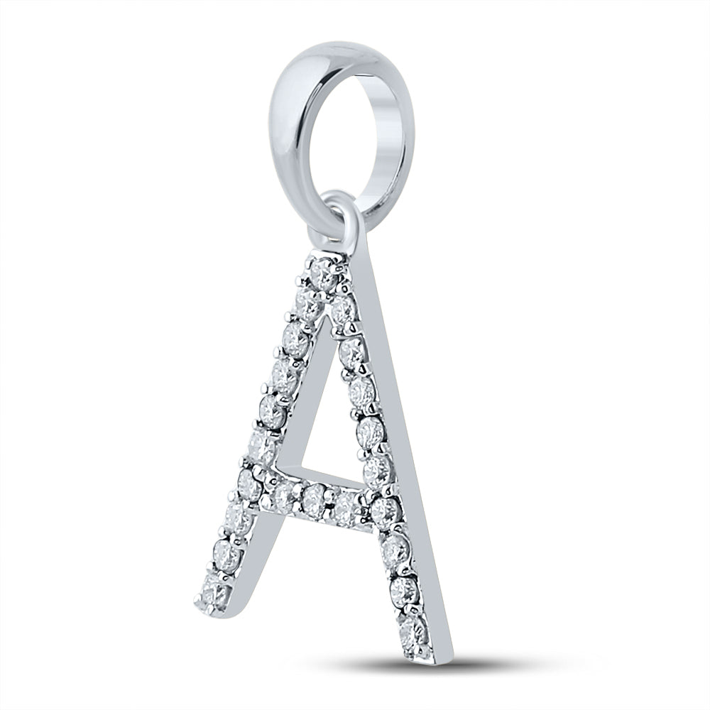 10K White Gold Womens Round Diamond Initial Letter Pendant