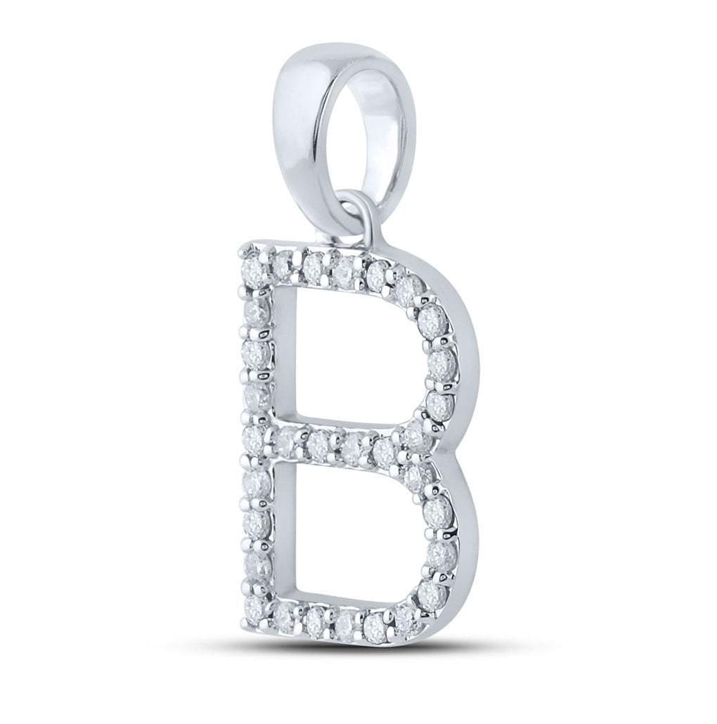 10K White Or Yellow Gold Womens Round Diamond B Initial Letter Pendant