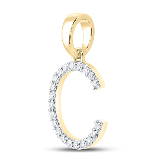 10K Yellow Gold Womens Round Diamond Initial Letter Pendant