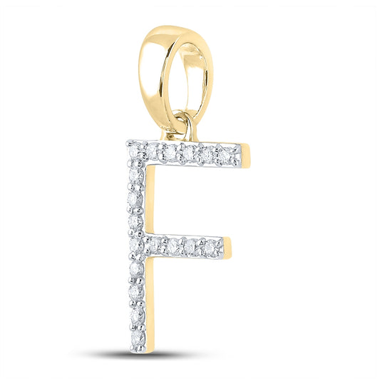 10K Yellow Gold Womens Round Diamond F Initial Letter Pendant 1/8 Cttw, Length: 0.8 In, Width: 0.46 In