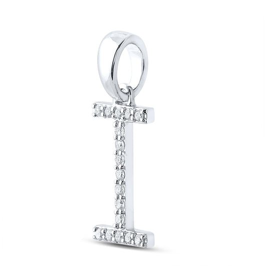 10K White Gold Womens Round Diamond I Initial Letter Pendant 1/8 Cttw, Length: 0.8 In, Width: 0.46 In