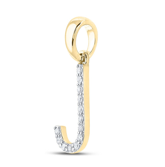 10K White Or Yellow Gold Womens Round Diamond J Initial Letter Pendant