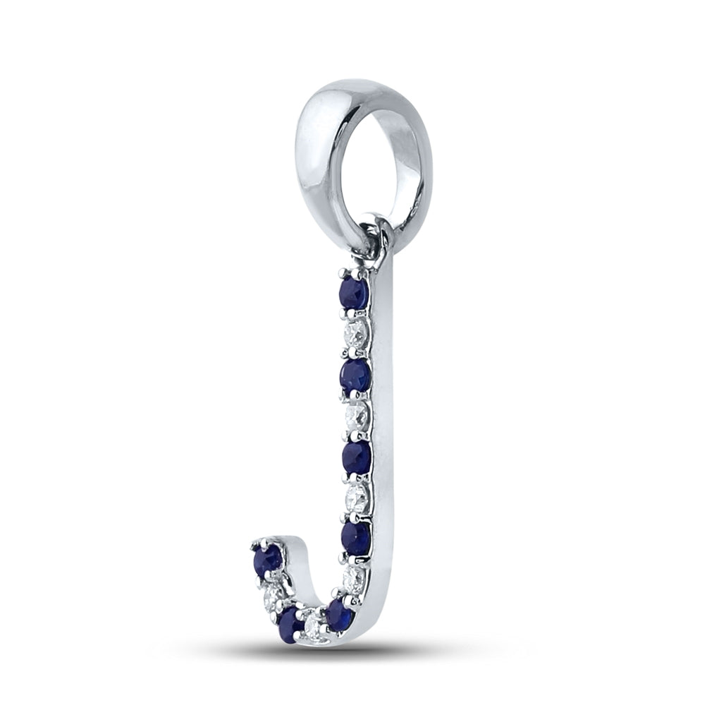 10kt White Gold 1/20ct Diamond 1/20ct-blue Sapp Natural Gem Initial "j" Pendant