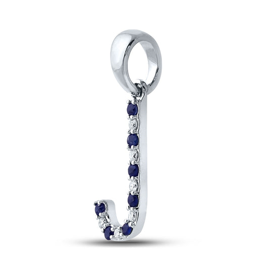 10kt White Gold 1/20ct Diamond 1/20ct-blue Sapp Natural Gem Initial "j" Pendant
