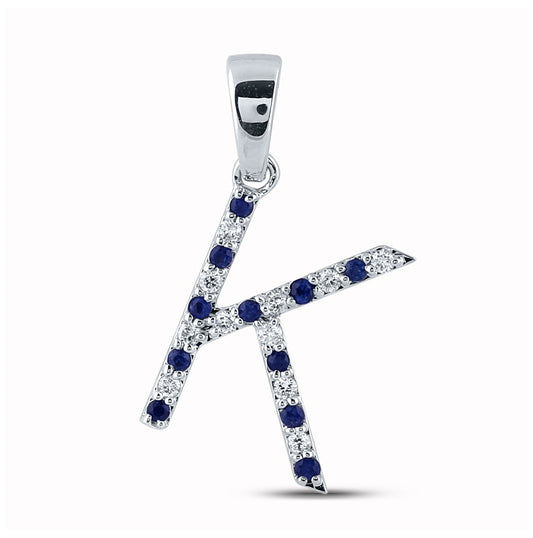 10kt White Gold 1/10ct Diamond Cn 1/10ct-blue Sapp Natural Gem Initial "k" Pendant
