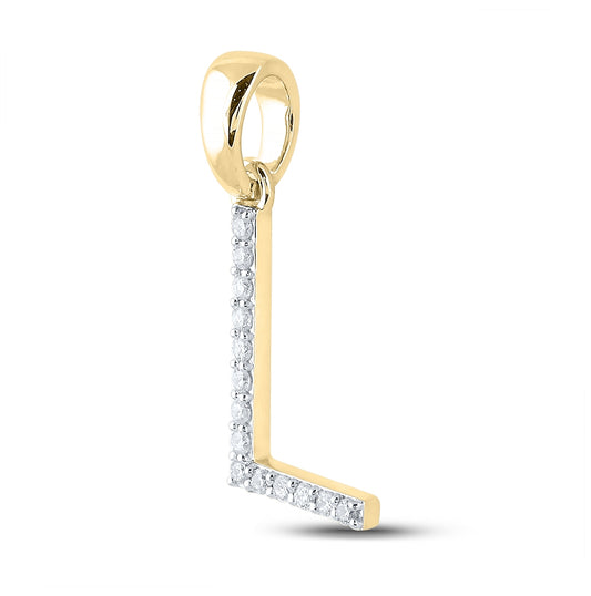 10K Yellow Gold Womens Round Diamond L Initial Letter Pendant 1/8 Cttw, Length: 0.8 In, Width: 0.46 In