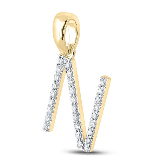 10K Yellow Gold Womens Round Diamond N Initial Letter Pendant 1/5 Cttw, Length: 0.8 In, Width: 0.46 In